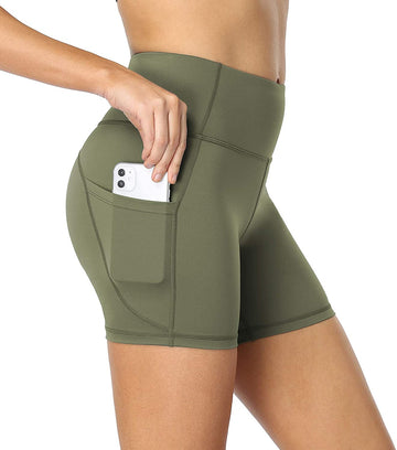 Women's Naked Feeling Biker Shorts Workout Athletic Yoga Shorts Tights Running Shorts with 2 Side Pockets - 5 Inches